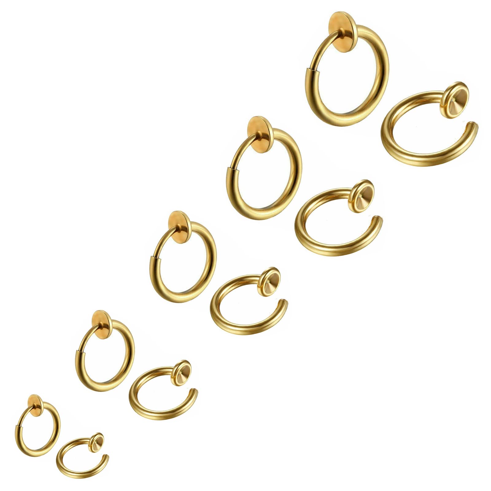 Bo Win 5 Pairs Stainless Steel Gold Clip On Earrings Hoops for Men Women Boys Girls, Non Pierced Earrings Gold Earrings Men Women Ear Cuff Earrings Ear Clip Small Gold Clip On Hoop Earrings Men Women