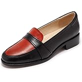 Mona flying Women's Leather Dress Penny Loafers Slip On Flats Office Ladies Casual Shoes