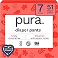 Pura Hypoallergenic Diaper Pants Size 7 (37+ lbs) Overnight, up to 12 Hours Leak Protection, Suitable for Sensitive Skin, Totally Chlorine Free, Soft Organic Cotton, 3 Packs of 17 (51 Pull Up Pants)