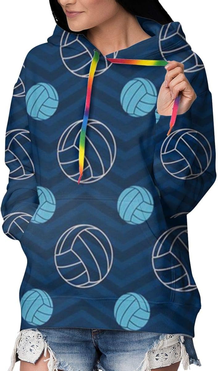 Blue and Tan Chevron Volleyball Women Hoodie Long Sleeve Sweatshirt