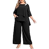 AOVDE Plus Size Pant Suits Mother of Bride Dressy Pant Suits 2 Piece Outfits with Pockets for Women Wedding Guest