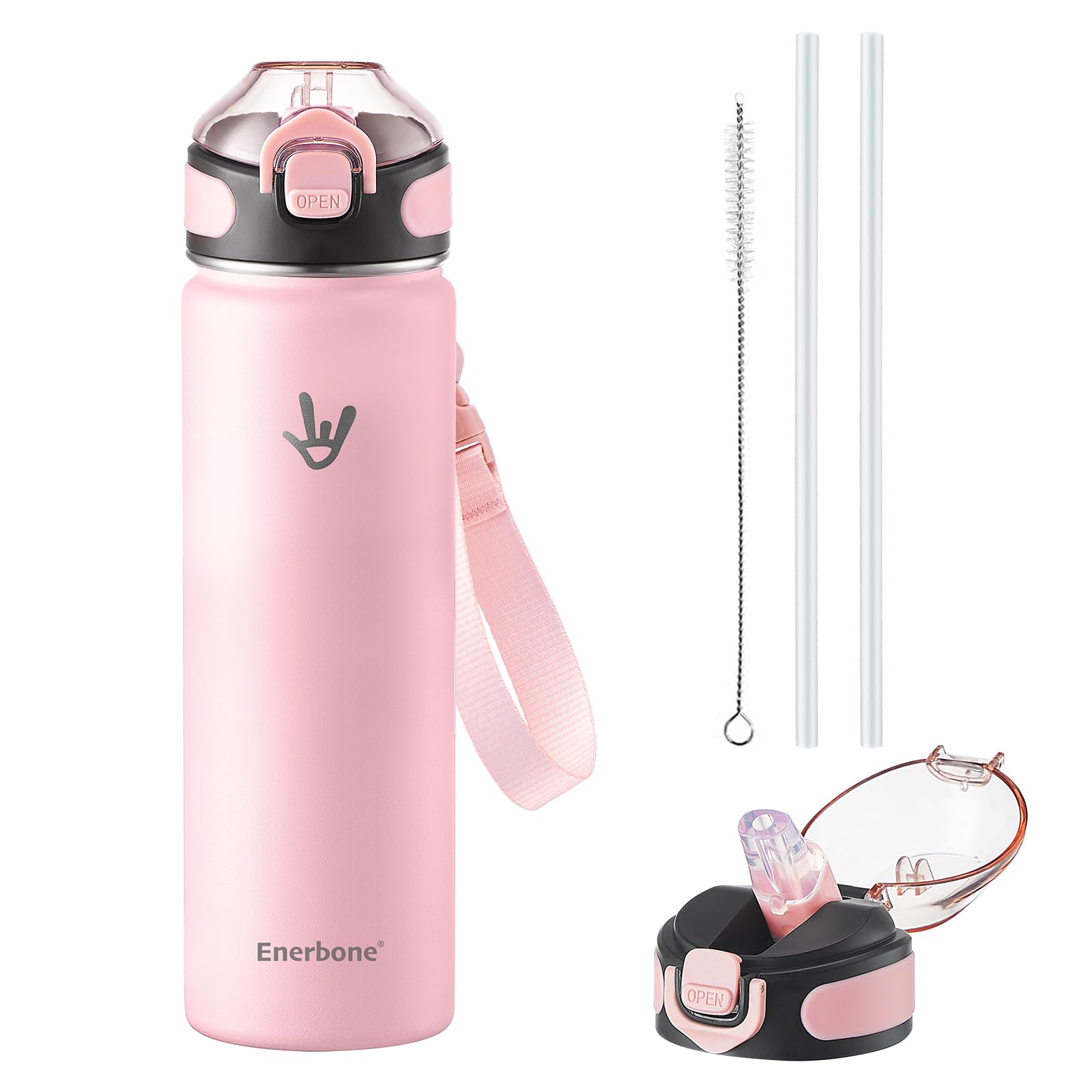 View 1 of ***MISSING PARTS***
Enerbone 24 oz Insulated Water Bottle, Stainless Steel Bottle with Carrying Strap, Double-Wall Vacuum Insulation Design, Leakproof Sports Bottle with Straw, Keep Drinks Cold or Hot for Hours