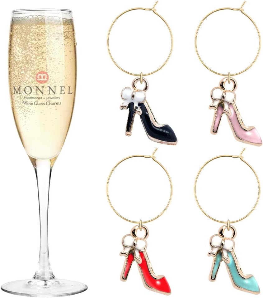 P434 Assorted Tiny High-hell Shoe Charms Glass Marker for Party with Velvet Bag (Set of 4)