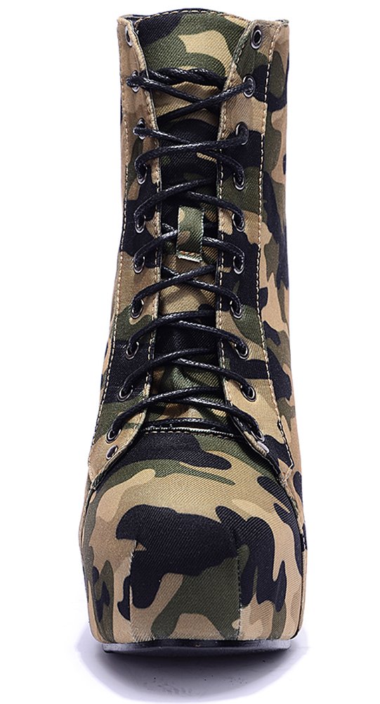 Odema Womens Military Ankle Boots Camouflage Sexy High Heel Pumps Lace Up Platform Shoes - Image 3
