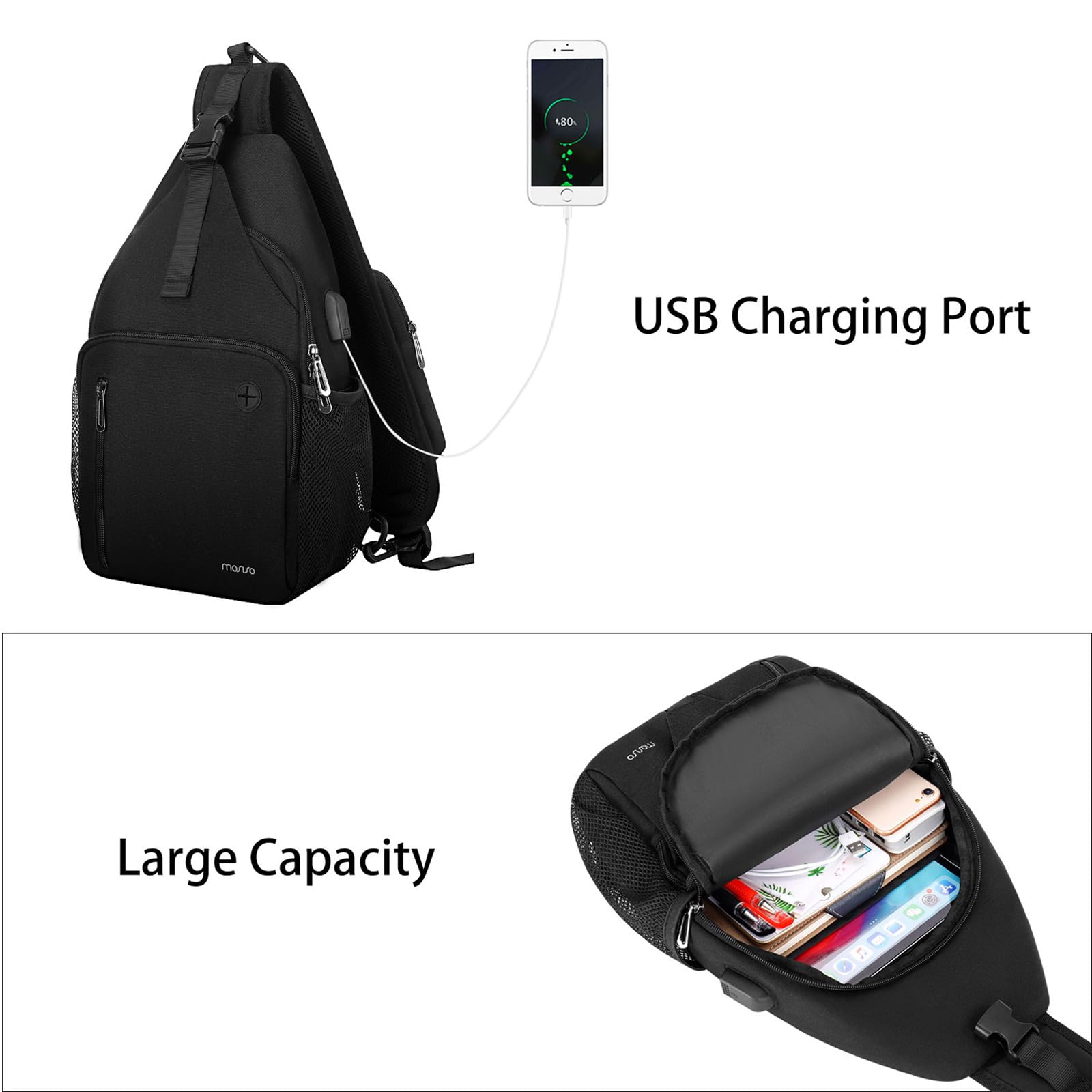 MOSISO Sling Backpack Bag, Crossbody Shoulder Bag Travel Hiking Daypack Chest Bag with Front Square Pocket&USB Charging Port