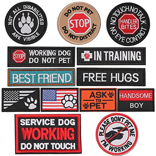 TACVEL 13 Pieces Dog Vest Patches, Service Dog Patches, Ask to Pet Do Not Pet Patch, Vest Removable Tactical Patches Hook and Loop Harness American Flag Dog Patches Set for Dog Harness Vest Collar