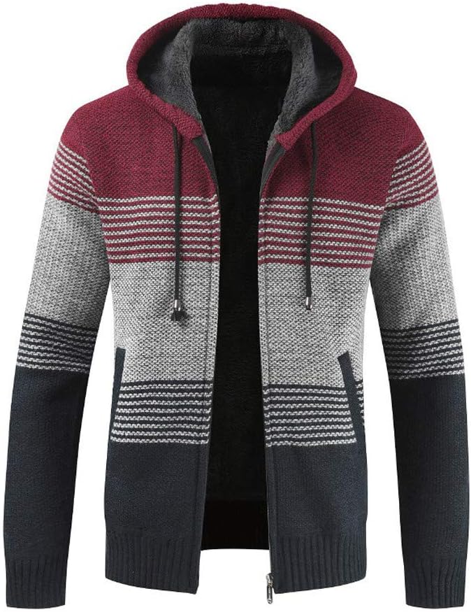 HYIRI Outwear Sweater Blouse Coats,Mens Winter Cardigan Striped Zipper Hoodie