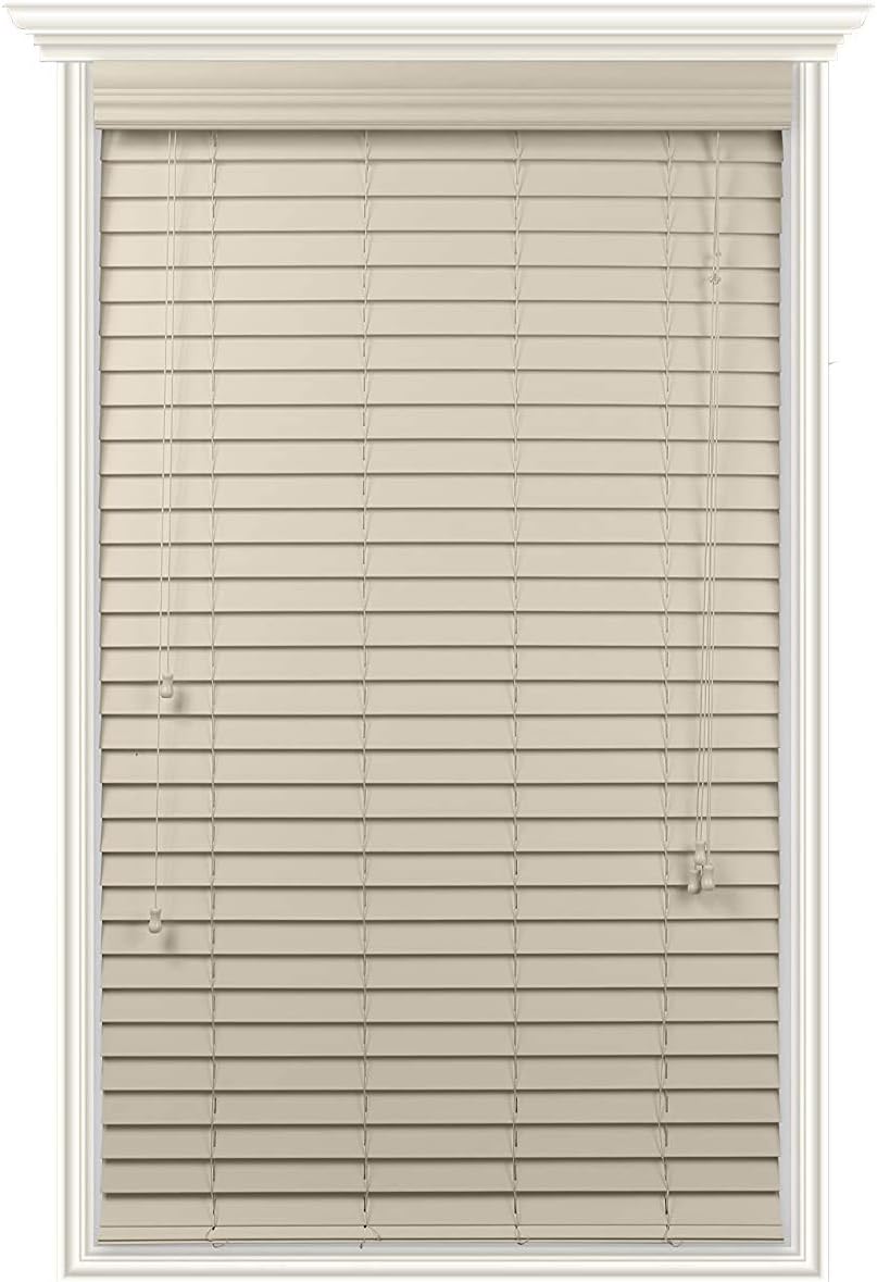 Luxr Blinds Custom-Made Real Wood Horizontal Window Blinds - 35" W x 49 to 54" H - 2" Wooden Slats - Premium Quality Basswood - Butter Cream