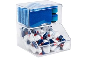IneVibe Dishwasher Pods & Sponge Holder w/Lids - 2 Compartment Acrylic Storage Container for Detergent Tablet Sink Organization, Dryer Sheet/Laundry
