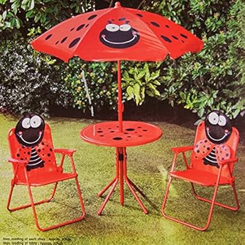 Childrens 4 Piece Patio Garden Furniture Parasol Set Red
