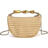 CUXVA Straw Clutch Bag for Women Mini Summer Satchel Purse Fashion Woven Crossbody Shoulder Handbags with Chain Strap