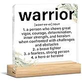 Warrior Gift for Cancer Survivors, Encouragement Gift for Cancer Warriors, Warrior Definition Acrylic Plaque Sign with Wooden Stand Home Office Decor