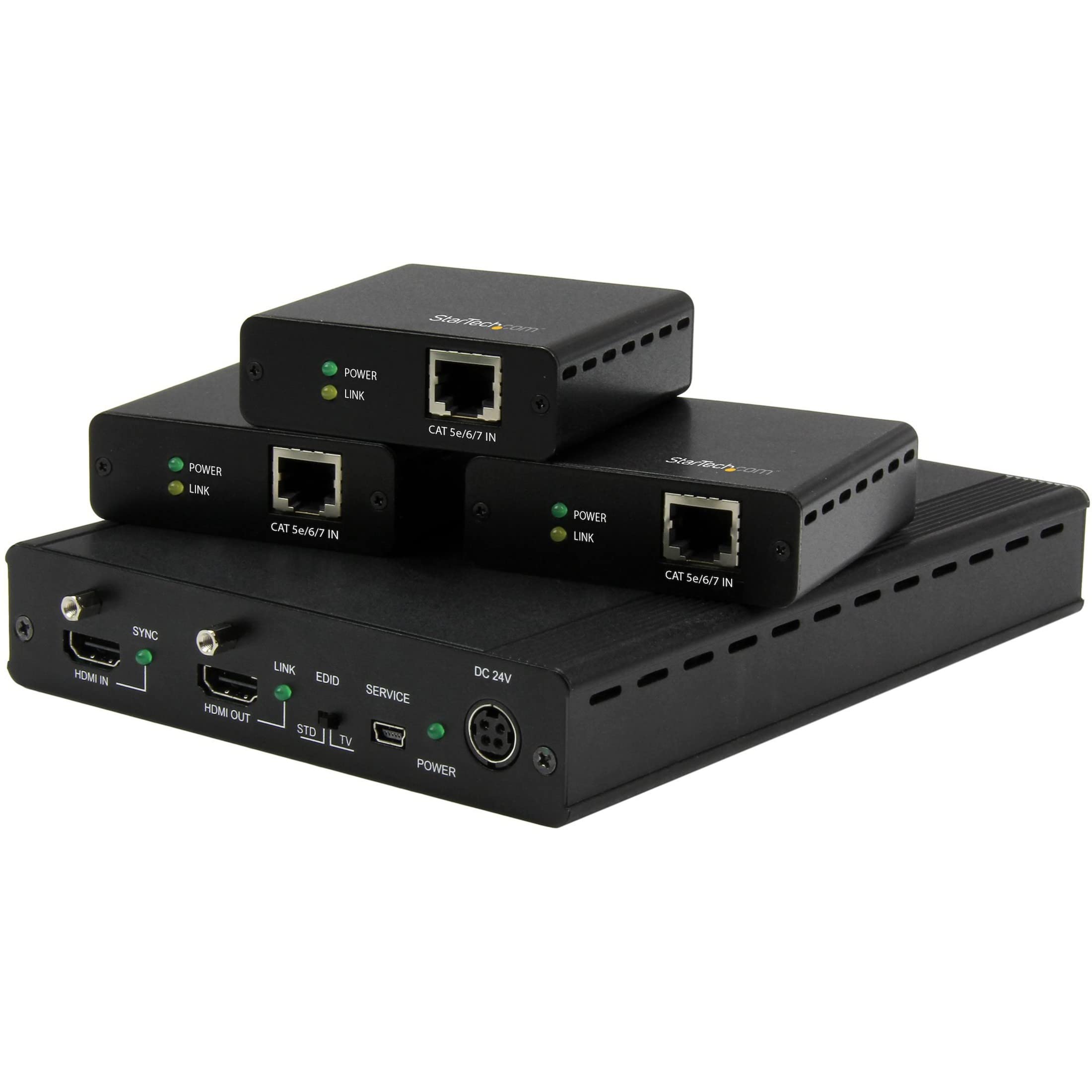 StarTech.com ST124HDBT 3 Port HDBaseT Extender Kit with 3 Receivers, 1 x 3 HDMI Over CAT5 Splitter, 1-to-3 HDBaseT Distribution System, Up to 4K