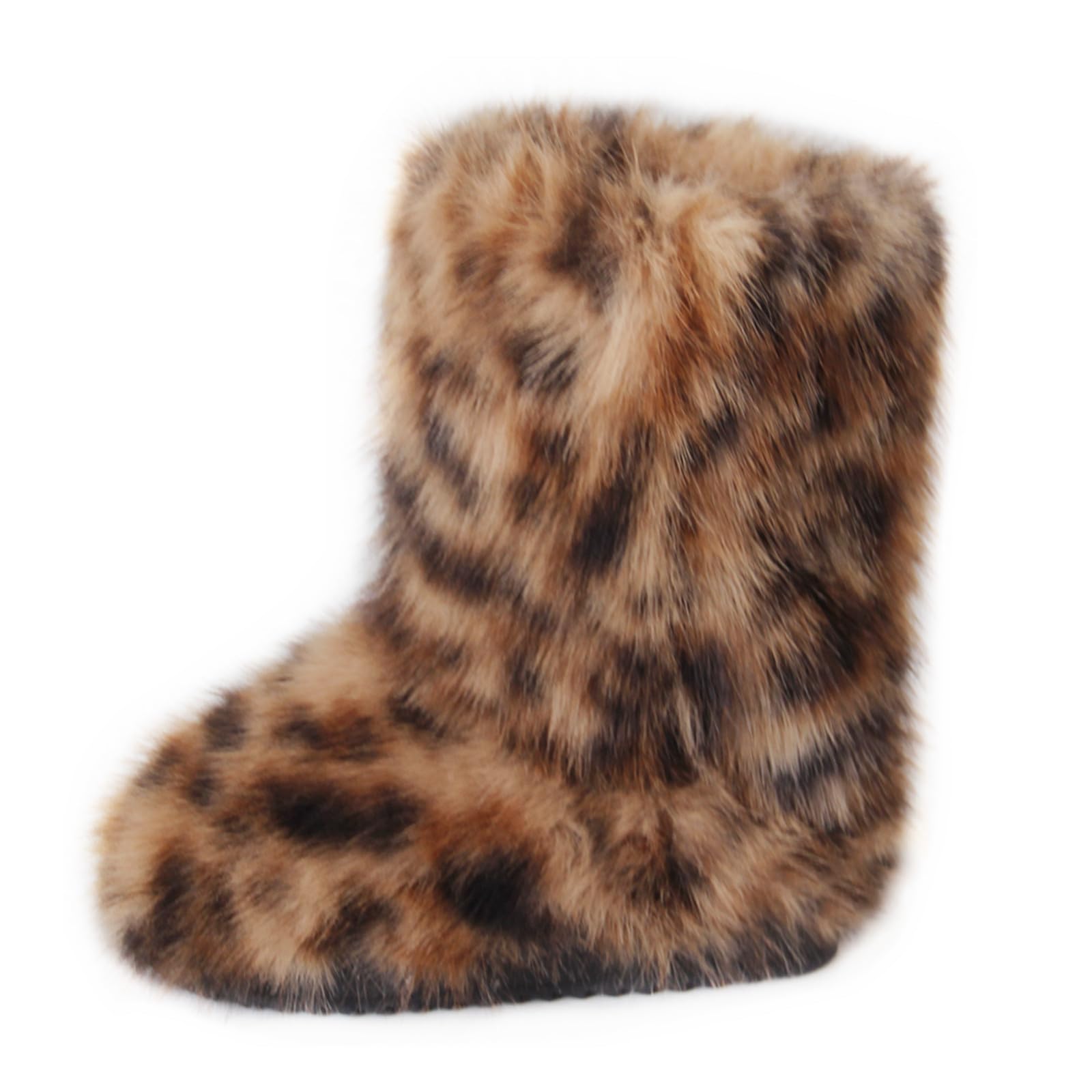 Gegefur Women's Faux fur Boot Furry Fluffy Short Snow Boot Mid-Calf Boots Warm Comfortable Outdoor Flat Shoes (Multicolor-V, Adult, Women, 9, Numeric, US Footwear Size System, Medium) Image