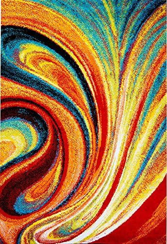 Area Rugs Abstract Swirls Contermporary 8x10 Modern Multi-Color - Actual 7' 10" x 10' 2" Rectangle