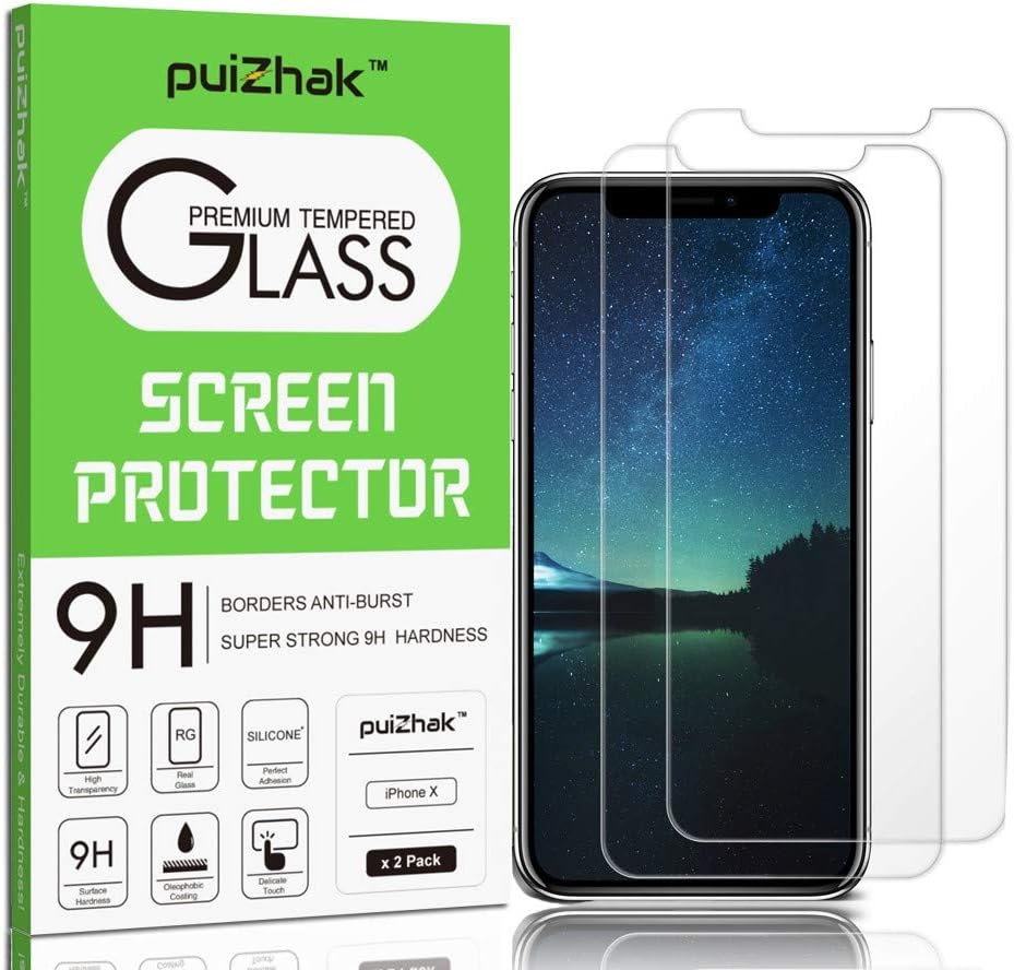 PUIZHAK 2 PACK Ultra Slim 0.3mm Durable 9H Anti Fingerprints Scratch Resistant Bubble Free Case Friendly Clear HD Tempered Glass Screen Protector For Iphone X, iphone 11