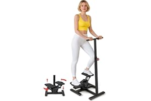 GYMAX Exercise Stepper with Handle Bar, 330 LBS Twist Stepper with LCD Monitor & Oversize Pedals, Portable Hydraulic Mini Sta