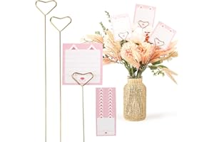 Lucyphy 30 Pack Metal Wire Floral Picks Flower Pick Card Holder Stand Table Name Number Picture Holder Clips Menu Note Memo Holder for Wedding Birthday Christams (Heart)
