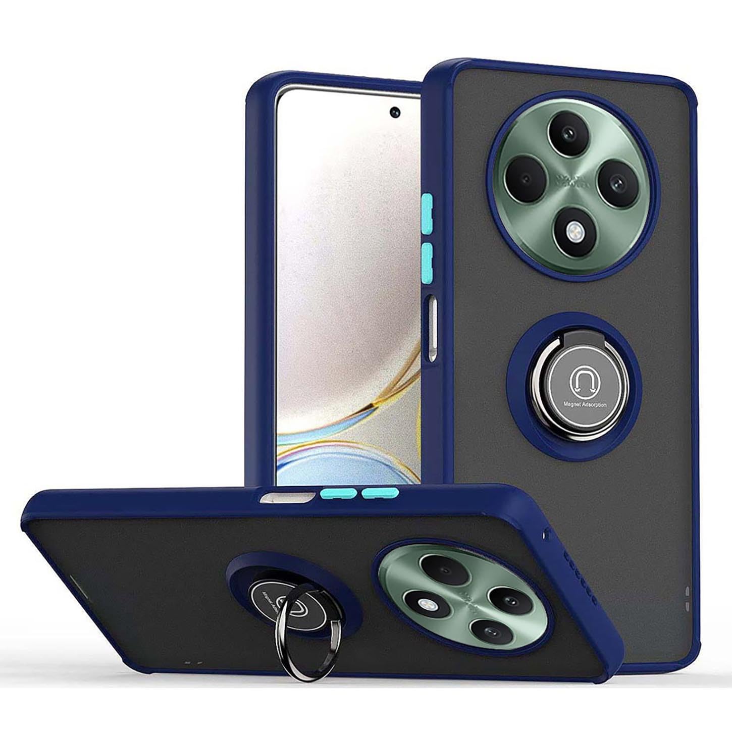 ILING Case for OPPO Reno 12F 4G / OPPO Reno 12 FS 5G (Reno12 F 5G), Ultra-thin Translucent Matte Frosted PC Hard Back Cover, Soft TPU Shockproof Protective Case with Ring Kickstand (Royal Blue)