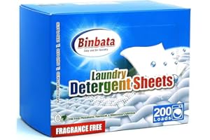 Binbata Laundry Detergent Sheets, 200 Count, Fragrance Free, Unscented, Eco-Friendly, Hypoallergenic, Biodegradable, Plastic Free, Liquidless, Suitable for Sensitive Skin