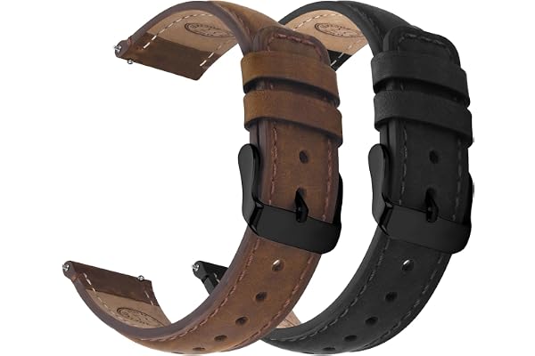 Fullmosa 18mm 20mm 22mm 24mm Leather Watch Bands Quick Release Watch Strap for Men Women, 2 Pack Soft Replacement Strap Wrist