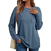 ACOMLUKY Womens Sweatshirts Long Sleeve Shirts Crewneck Fall Fashion T Shirt Winter Trendy Tunic Tops with Pocket