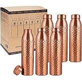 NORMAN JR, Copper Water Bottle 1L - Gift Box of 6, Hammered, an Ayurvedic vessel made from pure copper - helps you drink more water, with many health benefits