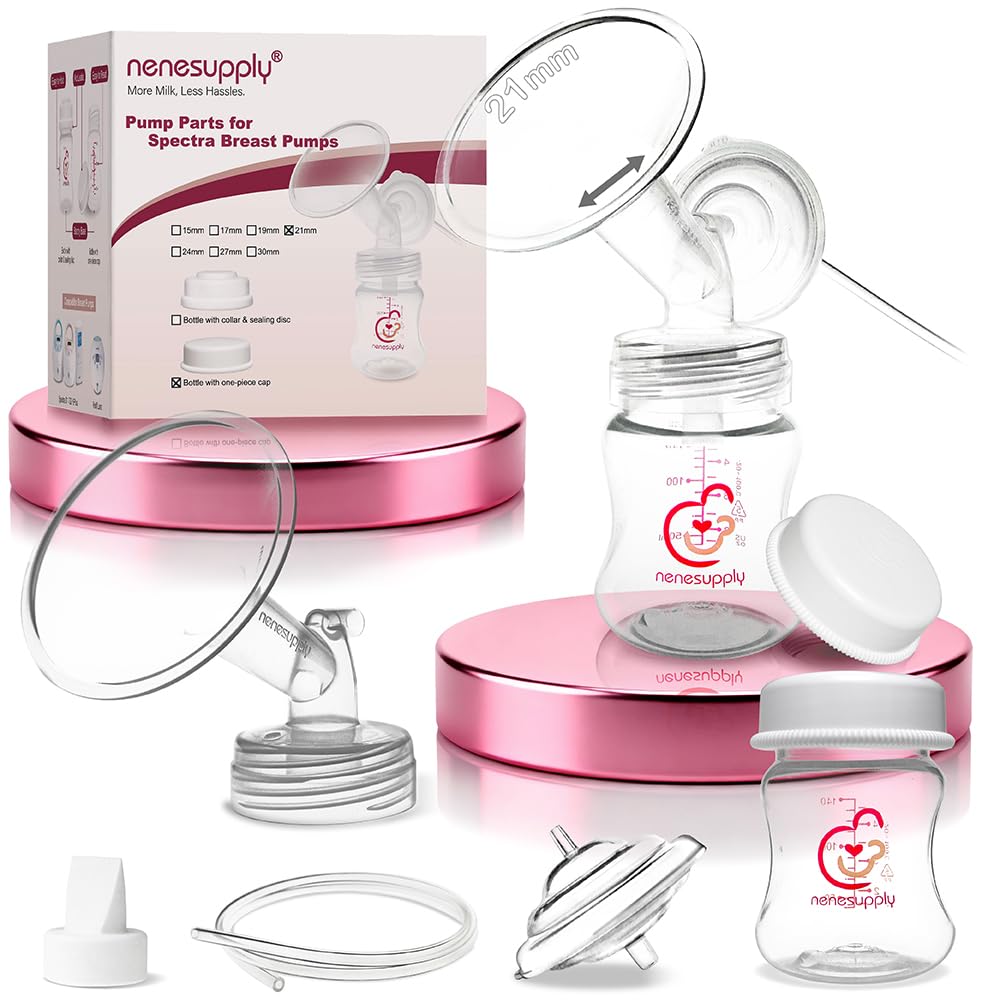 Nenesupply Pump Parts Compatible with Spectra S2 S1 9 Plus Breast Pump to Replace Spectra Pump Parts S2 Accessories Flange 24mm Duckbill Valve Tubing Pumping Bottles Backflow Protector (21mm)