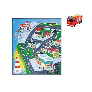 Dickie Toys 203096003 - Feuerwehrmann Sam Spielmatte 'Stadt', Spielteppich, Spielset mit Feuerwehrauto Jupiter, Licht- und So