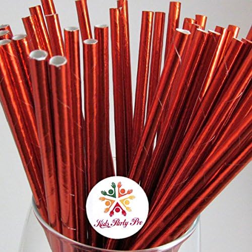 100 pcs Metallic Plain Red Foil Paper Straws, Retro Shiny All Pure Solid Color Party Vintage Beverage Paper Drinking Straws,Graduation Wedding Holiday Birthday Christmas Valentines Cake Pop Sticks