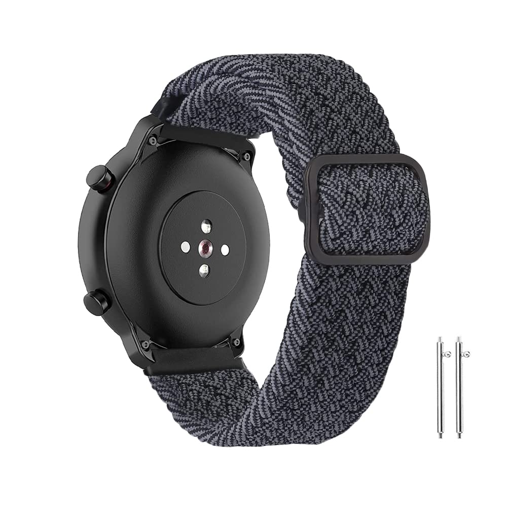 PaceBid 20mm Strap Compatible with Amazfit Active2 Square/GTR Mini/GTS 4/4 Mini/Bip 3/Bip3 Pro/GTS 3/2, Nylon Elastic Loop Bracelet Watch Band for Amazfit Active 2/Active/GTR 42mm/Bip S - Black