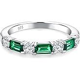 RANDES 3.5mm Half Eternity Band Sterling Silver Rings for Women Sapphire/Ruby/Emerald and Cz Wedding Bands 7 Stone Stackable Birthstone Ring Anniversary Jewelry Size 6-10