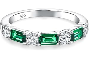 RANDES 3.5mm Half Eternity Band Sterling Silver Rings for Women Sapphire/Ruby/Emerald and Cz Wedding Bands 7 Stone Stackable Birthstone Ring Anniversary Jewelry Size 6-10