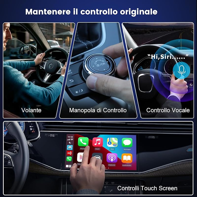 3.0 Wireless CarPlay Adattatore, senza fili AppleCarPlay Dongle iphone, Aggiornamento online, per auto con funzione CarPlay cablata di fabbrica, online messaggi/musica/mappe...