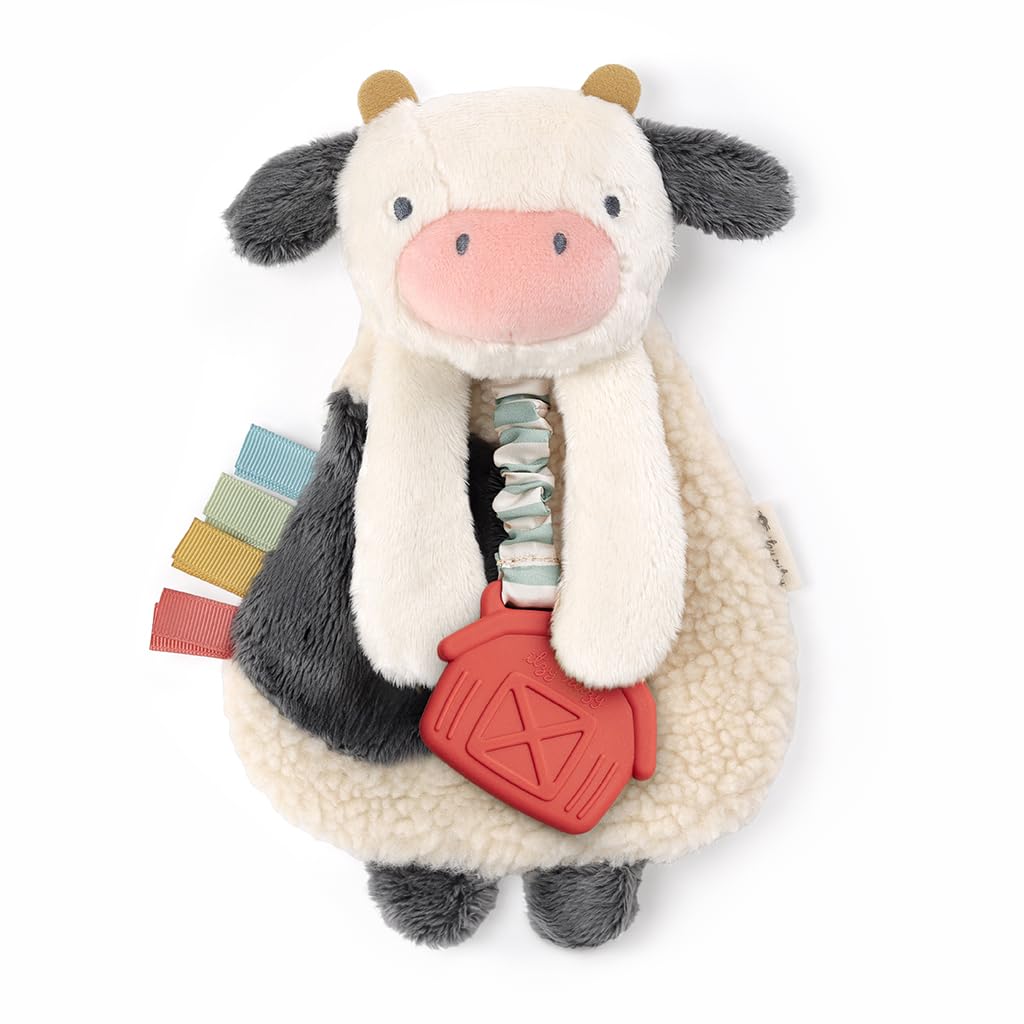 Photo 1 of Itzy Ritzy - Itzy Lovey Including Teether - Baby Lovey with Teether, Textured Ribbons & Dangle Arms - Features Crinkle Sound, Sherpa Fabric and Minky Plush (Cow)