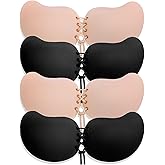 4 Pairs Sticky Bras Push Up, Adhesive Bra Backless Reusable Strapless Bra for Women, Silicone Covering Nipple Bra