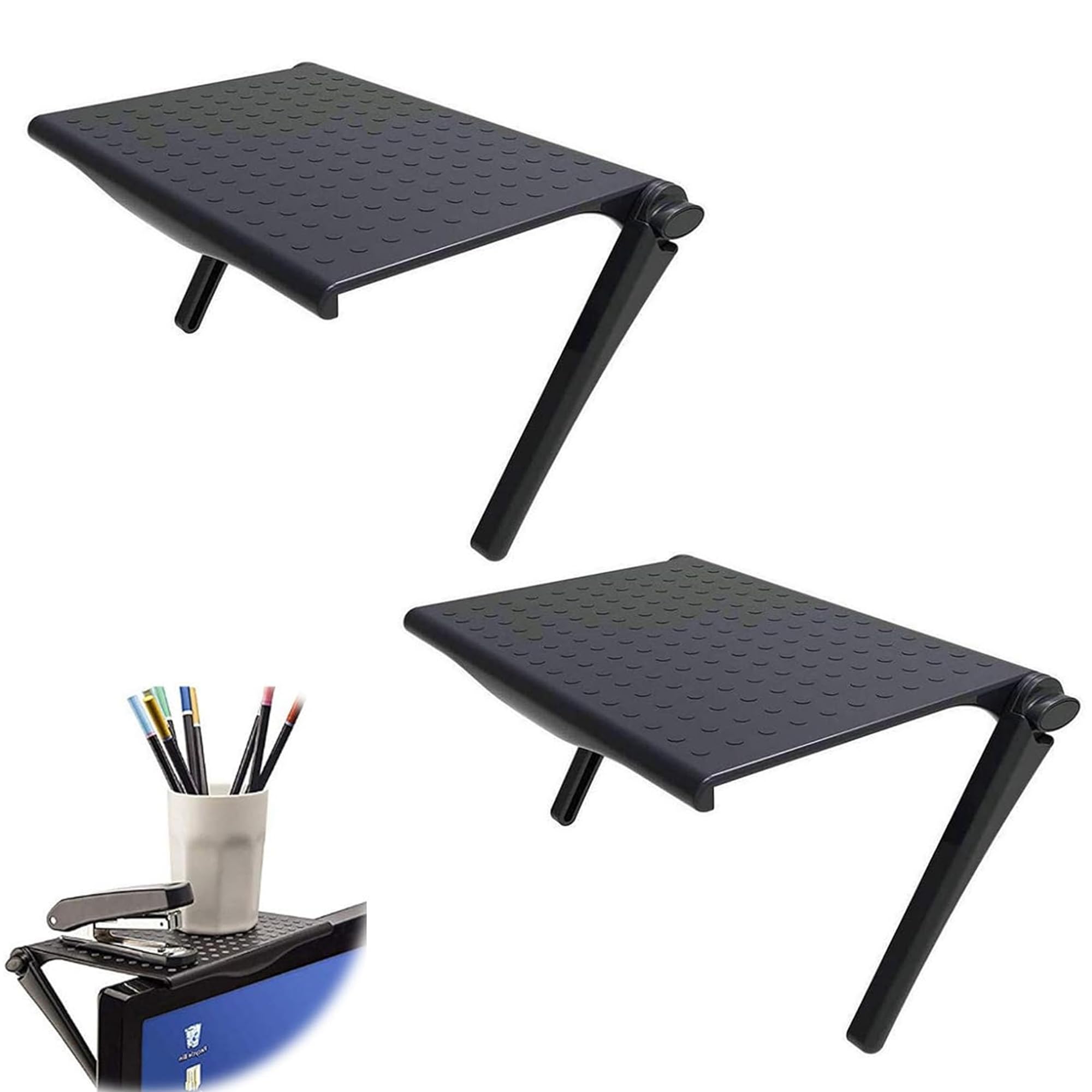 Screen Top Shelf Adjustable TV Top Shelf Mounting Office Monitor Top Bracket Computer Monitor Top Shelf Mounts Stand Non-slippery Screen Storage Shelf Mount for Flat Screen TV Computer 2 Pcs (Black)