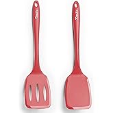 600˚F Heat Resistant Silicone Spatula Set, 13.6" Kitchen Spatula Turners for Non Stick Cookware, Flexible Spatulas with Thin Edges, Seamless Cooking Utensils for Fish, Eggs, Pancakes, Red