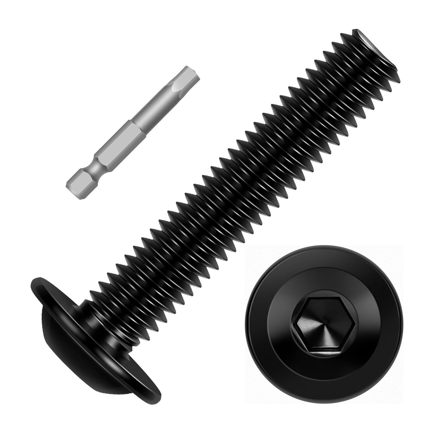 Photo 1 of M6-1.0 x 40mm 25 PCS Flanged Button Head Socket Cap Bolts Screws, Stainless Steel 304, Allen Socket Drive, Screwdriver Bit Included, Black Finish, Fully Machine Thread