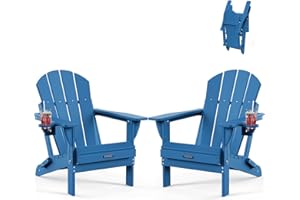 MUCHENGHY Folding Adirondack Chairs HDPE Weather Resistant 2 Pack, Patio Firepit Chairs, Sturdy Outside Chair, Lawn Chairs, 15min Assembly 380lb, Royal Blue