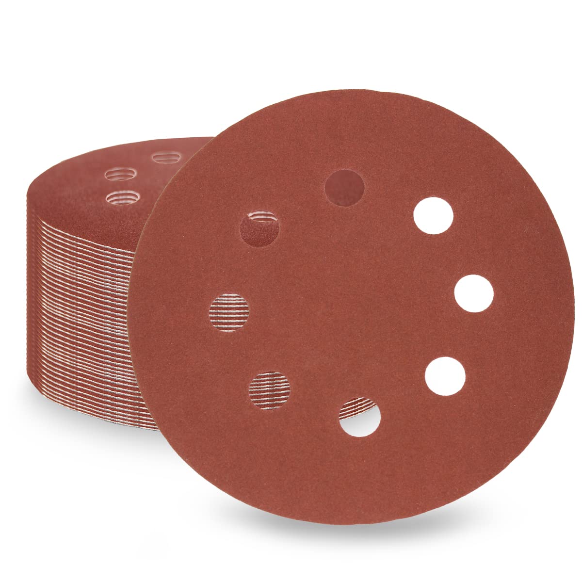 LESNIC 240 Grit Sanding Discs 50 pcs, 125mm Sanding Sheets 5in 8 Holes Pads Hook and Loop for Orbit Orbital Sander and All Oscillating Tools