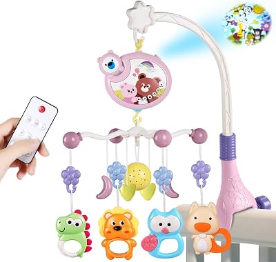 Aolso Baby Crib Mobile Music Lights Projector Remote Control Toy Pink