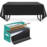 Kongdaoth 54 Inch x 300 Feet Black Plastic Tablecloth Roll Disposable Table Cloth with Cutter Box Plastic Table Cover for Party