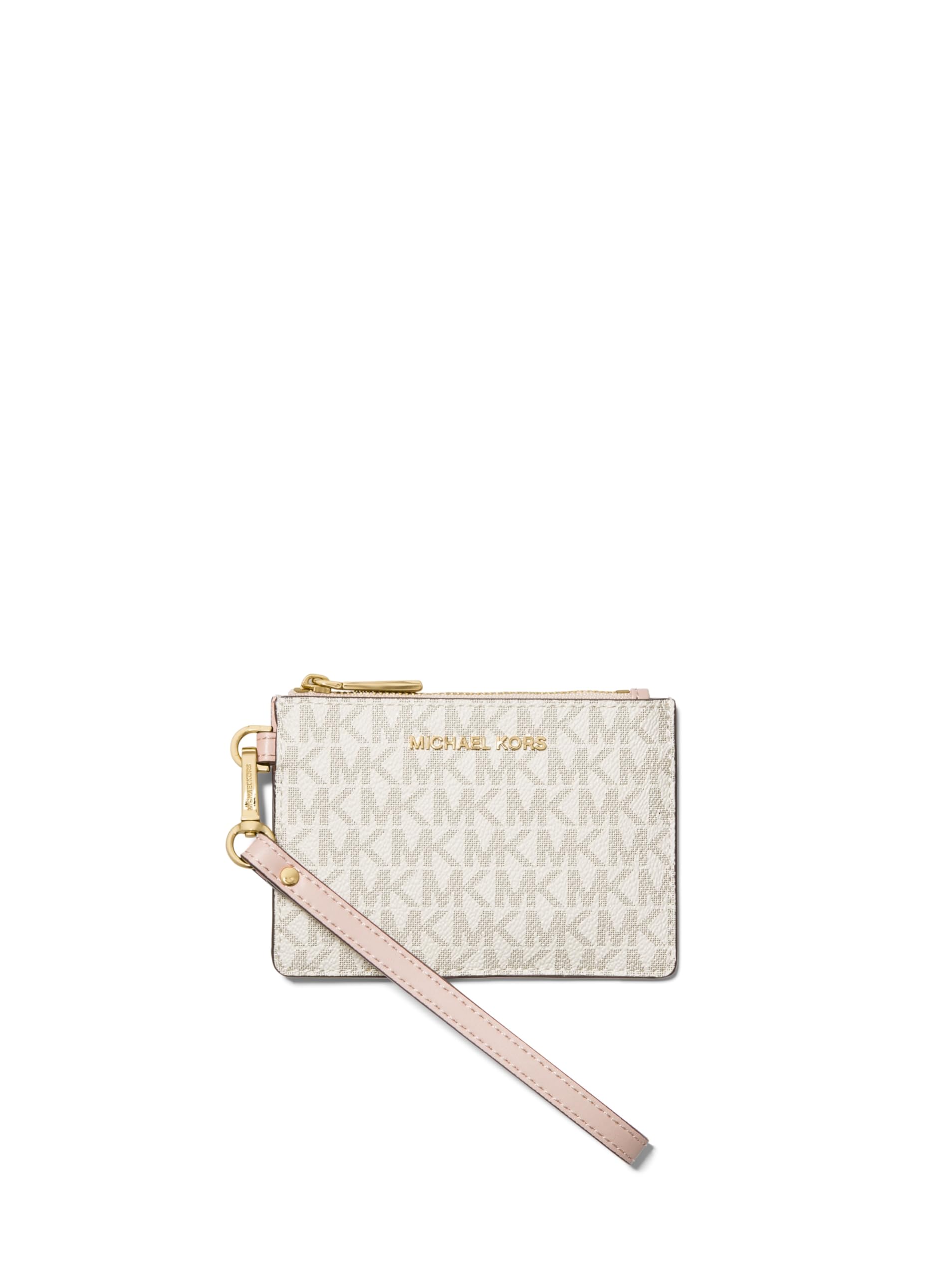 Michael Kors Jet Set Small Coin Purse, Gold-Tone Hardware/MK Signature Coated Twill/Vanilla/Soft Pink Image Michael Kors Jet Set Small Coin Purse, Gold-Tone Hardware/MK Signature Coated Twill/Vanilla/Soft Pink Image