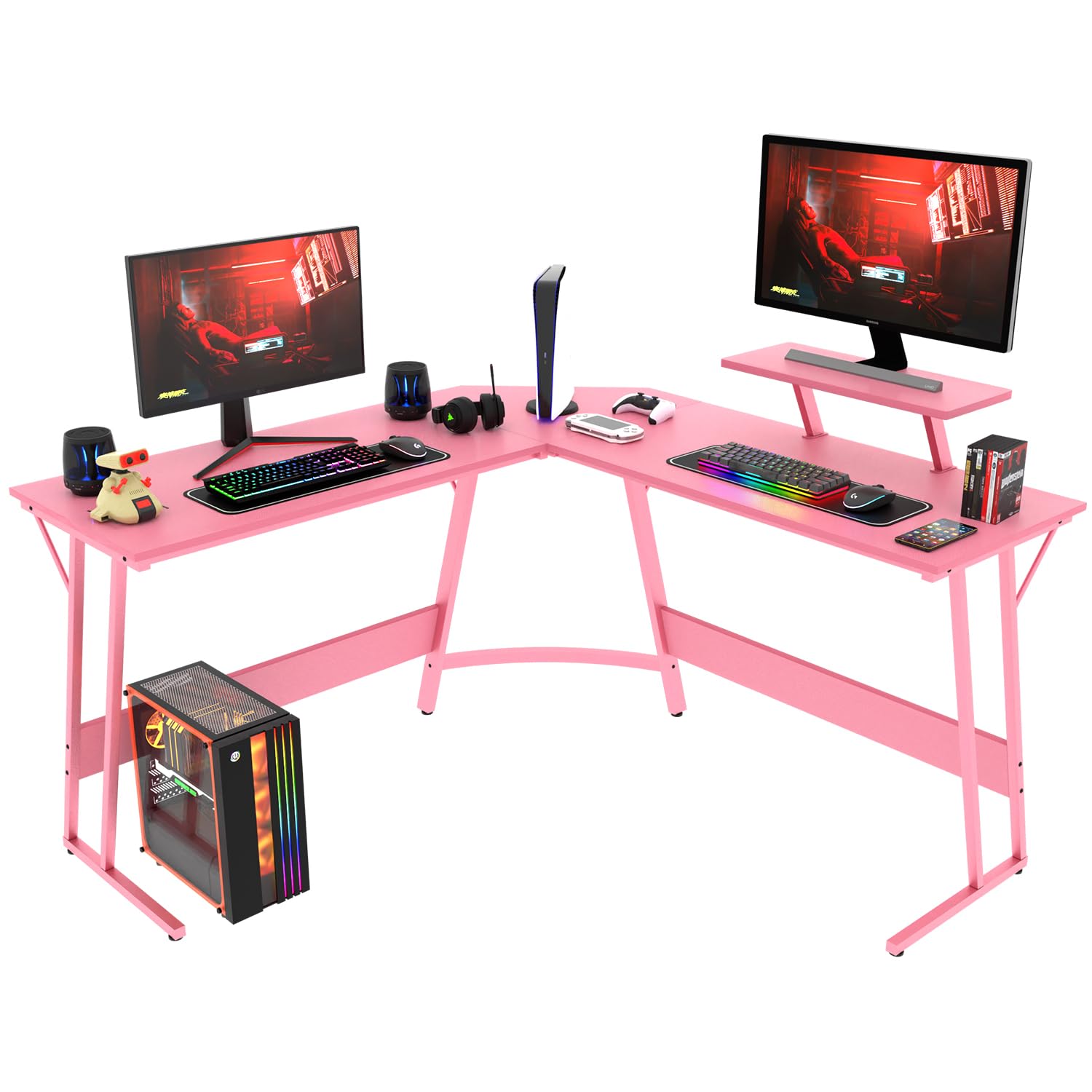 PayLessHere L Shaped Desk Corner Gaming Desk Computer Desk with Large Desktop Studying and Working and Gaming for Home and Work Place,Pink Image PayLessHere L Shaped Desk Corner Gaming Desk Computer Desk with Large Desktop Studying and Working and Gaming for Home and Work Place,Pink Image