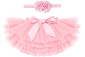 IWEMEK Baby Girls Tutu and Headband Set Ruffle Tulle Skirt with Bow Newborn Diaper Bloomers Cover Tutu Skirt Photo Prop