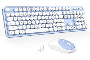 Wireless Keyboard and Mouse Combo - GEEZER Blue-White Full-Sized Colorful Keyboard 104 Keys - USB 2.4 G Receiver Plug and Play with Round Keycap Typewriter Keyboards, for Windows, PC, Laptop, Desktop