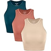 ODODOS 3-Pack Seamless Crop Tank for Women Ribbed Soft High Neck Cropped Tops