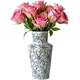 RORA Chinoiserie Blue and White Ceramic Vase - 8.7" Porcelain Floral Design for Home Decor, Centerpiece, or Gift - Perfect for Living Room, Bedroom, Office, or Dining Table