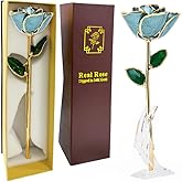 Gold Dipped Light Blue Roses - Dipped 24K Gold Real Rose - Genuine One of a Kind - Eternal Romantic Present for Her - Ideal for Valentine's Day, Mother's Day, Anniversary, Birthday